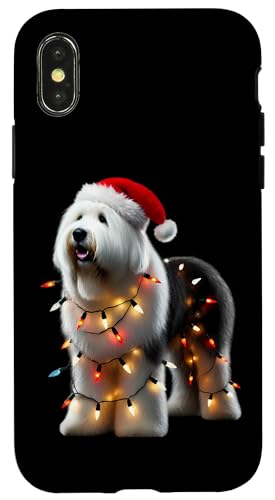 Hülle für iPhone X/XS Old English Sheepdog Weihnachtsmütze, Weihnachtsbeleuchtung, Hundebesitzer von Old English Sheepdog Christmas Products