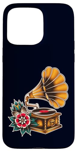 Vintage Grammophone Plattenspieler Old School Tattoo Retro Hülle für iPhone 15 Pro Max von Old School American Tattoo Art, Music Lover Gift