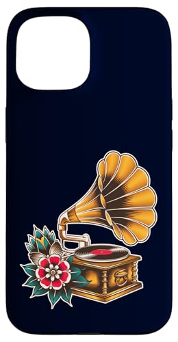 Vintage Grammophone Plattenspieler Old School Tattoo Retro Hülle für iPhone 15 von Old School American Tattoo Art, Music Lover Gift