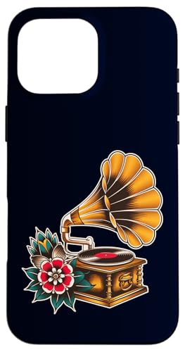 Vintage Grammophone Plattenspieler Old School Tattoo Retro Hülle für iPhone 16 Pro Max von Old School American Tattoo Art, Music Lover Gift