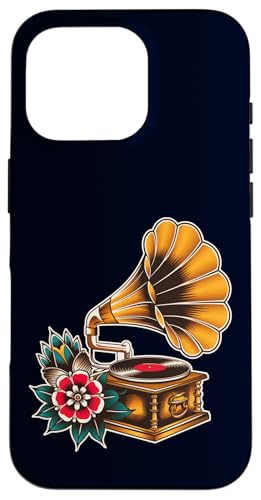 Vintage Grammophone Plattenspieler Old School Tattoo Retro Hülle für iPhone 16 Pro von Old School American Tattoo Art, Music Lover Gift