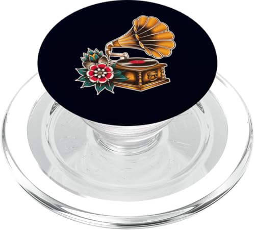 Vintage Grammophone Plattenspieler Old School Tattoo Retro PopSockets PopGrip für MagSafe von Old School American Tattoo Art, Music Lover Gift