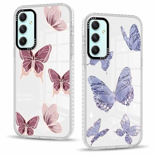 Olgary 2 Stück Hülle für Samsung Galaxy A34 5G 6,5", Handyhülle mit Transparent Schmetterling Muster Design Aesthetic Mädchen Frauen Case, Weich Durchsichtig Schlanke TPU Silikon Stoßfest Cover von Olgary