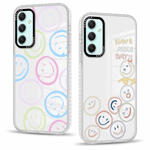 Olgary 2 Stück Hülle für Samsung Galaxy A34 5G 6,5", Handyhülle mit Transparent Lächelndes Gesicht Muster Design Aesthetic Mädchen Frauen Case, Weich Durchsichtig Schlanke TPU Silikon Stoßfest Cover von Olgary