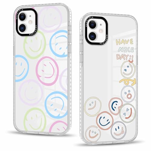 Olgary 2 Stück Hülle für iPhone 11 6,1", Handyhülle mit Transparent Lächelndes Gesicht Muster Design Aesthetic Mädchen Frauen Case, Weich Durchsichtig Schlanke TPU Silikon Stoßfest Cover von Olgary