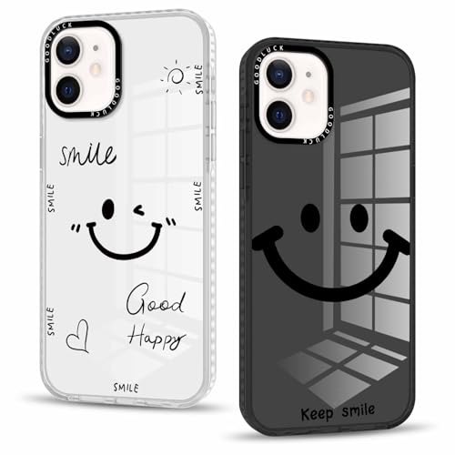 Olgary 2 Stück Hülle für iPhone 12 Pro/iPhone 12 6,1", Handyhülle mit Transparent Lächelndes Muster Design Aesthetic Mädchen Frauen Case, Weich Durchsichtig Schlanke TPU Silikon Stoßfest Cover von Olgary