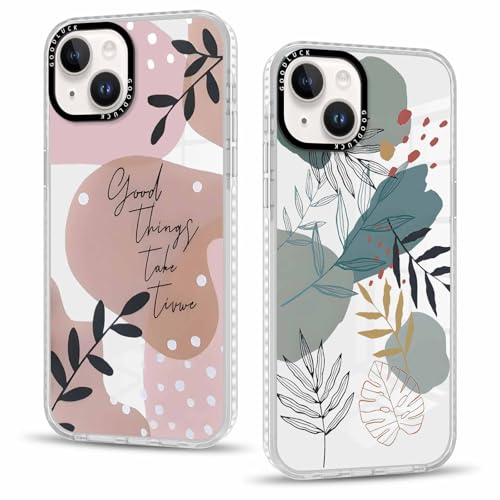 Olgary 2 Stück Hülle für iPhone 14 / iPhone 13 6,1", Handyhülle mit Transparent Blätter Muster Design Aesthetic Mädchen Frauen Case, Weich Durchsichtig Schlanke TPU Silikon Stoßfest Cover von Olgary