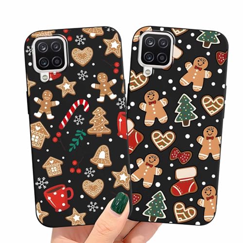 Olgary 2 Stück Weihnachten Handyhülle für Samsung Galaxy A12 4G 6,5",Sanft Silikon TPU Hülle mit Weihnachts Hirsch Schneemann Santa Geschenke Muster, Christmas Designs Schutzhülle,1 von Olgary