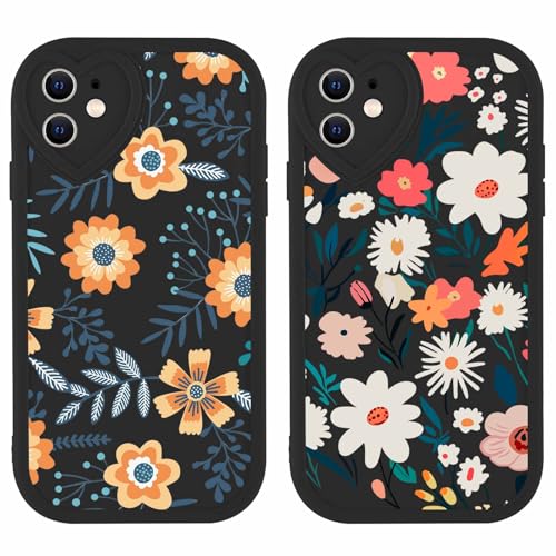 Olgary 2 stück Handyhülle für Apple iPhone 12 6,1", Blätter Blumen Funny Hülle Süßes Design Bunt Muster Hülle Aesthetic Herz Schutzhülle Slim Stoßfest Kratzfest Case für Mädchen von Olgary