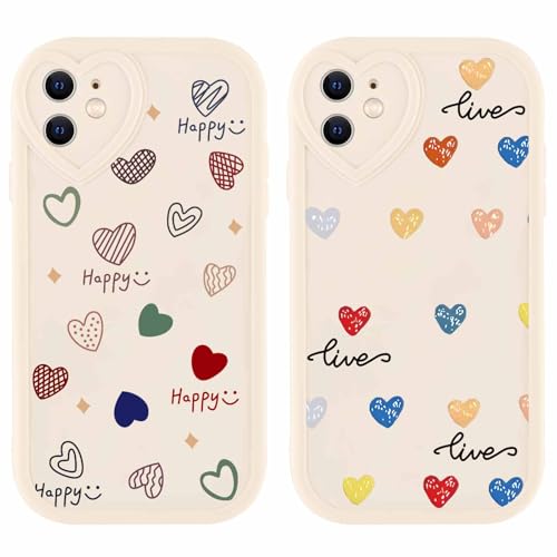 Olgary 2 stück Handyhülle für Apple iPhone 12 6,1", Herzmuster Funny Hülle Süßes Design Bunt Muster Hülle Aesthetic Herz Schutzhülle Slim Stoßfest Kratzfest Case für Mädchen von Olgary