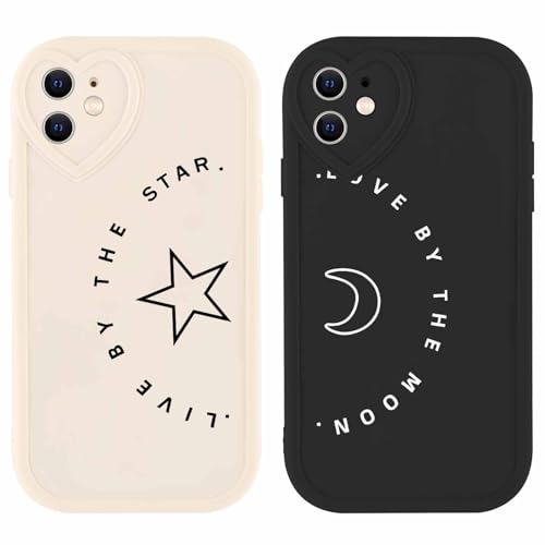 Olgary 2 stück Handyhülle für Apple iPhone 12 6,1", Sterne Mond Funny Hülle Süßes Design Bunt Muster Hülle Aesthetic Herz Schutzhülle Slim Stoßfest Kratzfest Case für Mädchen von Olgary