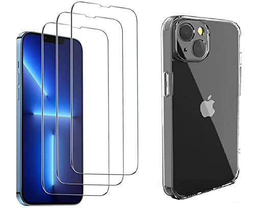 OLI Silikon Hülle/Case Stoßfest mit 3 X Displayschutzglas/ 4in1 kompatibel mit iPhone 13 mit Kamera Schutz von Oli