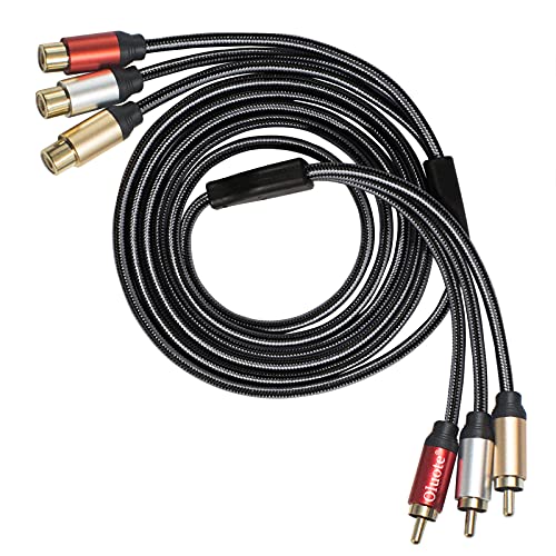 Oluote RCA-Verlängerungskabel, 3 RCA-Stecker auf 3 RCA-Buchsen, Vergoldetes Stereo-Audio-Cinch-Verlängerungskabel mit PVC-Streifen und Nylongeflecht (1.5M) von Oluote