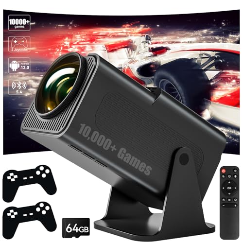 Olycism Mini Beamer 4K 1080P mit 2 Gaming-Controllern und mehr als 10000 Spielen Portable Gaming Beamer 4K Android 13 Bluetooth 5.4 WiFi 6 Auto Keystone Mini Projektor für Handy Laptop von Olycism