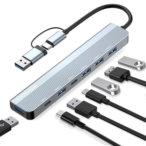 7-IN-2 USB C Hub, USB Hub 3.0 Multiport Verteiler Adapter with USB 3.0, USB 2.0 Ports, USB C, USB Type C Mehrfachstecker Splitter für MacBook, Surface, Dell, Thinkpad, Laptop, Desktop, PS4/5, TV usw von Omivine