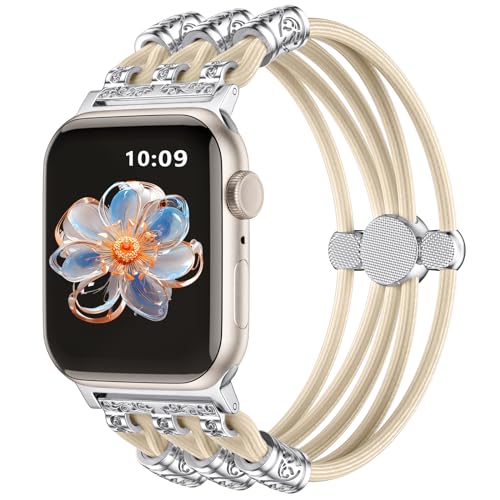 Omnillert Perlenarmband Solo Loop Kompatibel mit Apple Watch Armband 44mm 42mm 45mm, Damen Handgefertigtes Geflochtenes Nylon Ersatzarmband für Apple Watch SE Armband/iWatch Series 9 8 7 6 5 4 3 2 SE von Omnillert