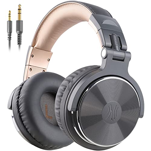 OneOdio Over Ear Kopfhörer mit Kabel, 50mm Treiber, Bassklang, 6.35 & 3.5mm Klinke, Share-Port, Geschlossene DJ Headphones für Studio, Podcast, Monitor, Handy, PC, MP3/4 (Pro-10 Grau Gold) von OneOdio