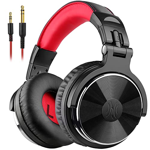 OneOdio Over Ear Kopfhörer mit Kabel, 50mm Treiber, Bassklang, 6.35 & 3.5mm Klinke, Share-Port, Geschlossene DJ Headphones für Studio, Podcast, Monitor, Handy, PC, MP3/4 (Pro-10 Rot) von OneOdio