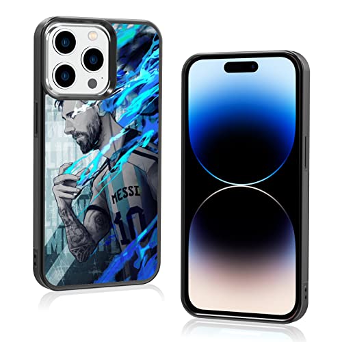 Cool Messi Soccer Handyhülle, Kreative Fußball iPhone 14 Pro Hülle, Weiche Silikagel Rahmen Unterstützung Schwarz Handyhülle für Teen Mädchen und Jungen, Damen und Herren von Onemiliayears