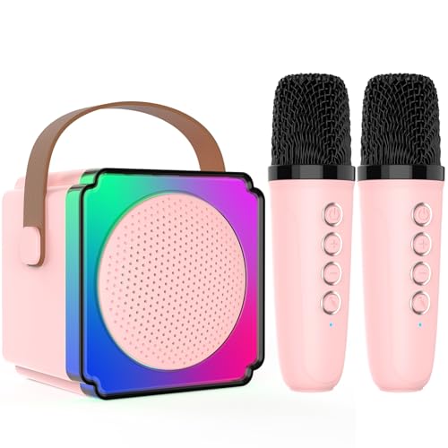 Mikrofon Kinder, Karaoke Maschine Kinder mit 2 Drahtlosen Mikrofonen Bluetooth Karaoke Maschine mit Stimme Wechselnde Effekte und LED Lichter Karaoke für Kinder Erwachsene Jungen Mädchen(Rosa) von Oneyus