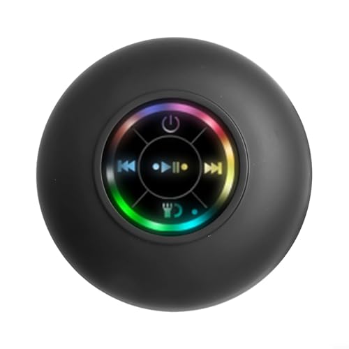 Oniissy Dusch-Lautsprecher, tragbarer Bluetooth-Lautsprecher 5.0 BT, IPX4 wasserdichter Mini-Lautsprecher mit bunter Blitzlampe für Badezimmer/Reisen/Party (schwarz) von Oniissy