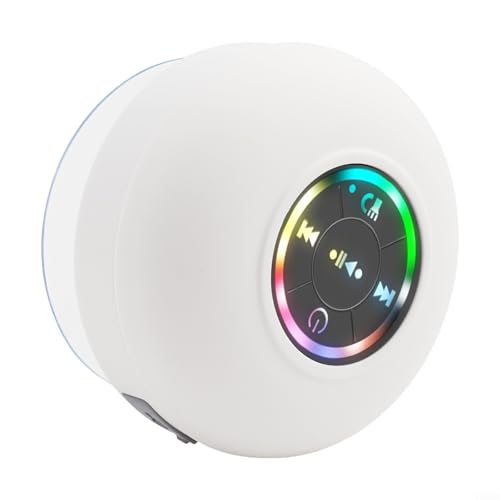 Oniissy Duschlautsprecher, tragbarer Bluetooth-Lautsprecher 5.0 BT, IPX4 wasserdichter Mini-Lautsprecher mit bunter Blitzlampe für Badezimmer/Reisen/Party (weiß) von Oniissy