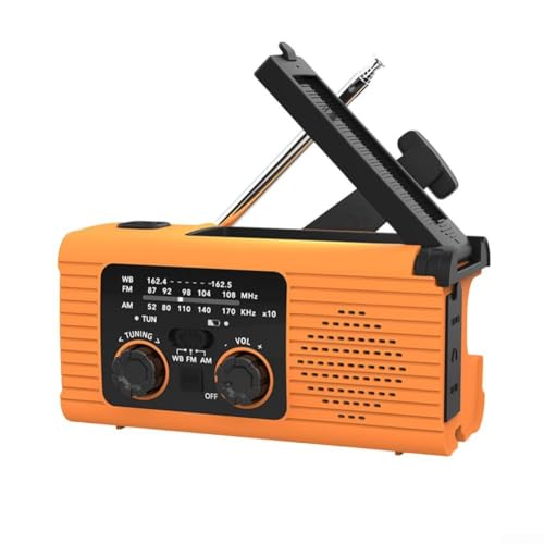 Oniissy Solar-Wetterradio mit 4000 mAh Akku-Handkurbel und USB-Ladegerät, AM-FM, Wetterwarnung, LED-Taschenlampe, Vorbereitungsradio für schwere Wetterereignisse und den Außenbereich (Orange) von Oniissy