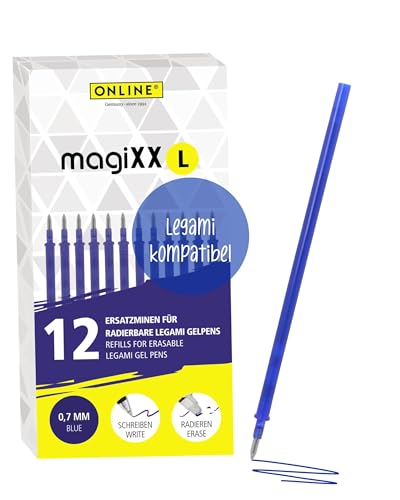 Online 12x radierbare Ersatzminen kompatibel mit Legami Gelstifte magiXX L I Blau 0,7mm Strichstärke I Ersatzmine für Gelschreiber radierbar I Nachfüllminen für Gel-Roller mit radierbarer Tinte von Online