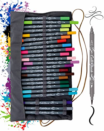 Online Calli.Brush, Handlettering Brush-Pens, 24er Set Pinsel-Stifte, Kalligraphie-Set in Roll Pouch Geschenk-Verpackung, Calligraphie-Spitze, Pinsel-Spitze für Bullet Journaling, Wasserfarben von Online