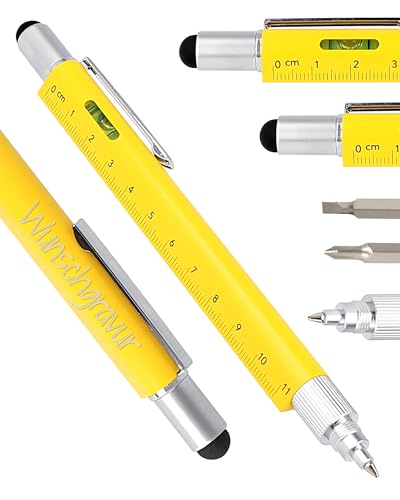 Online Männer Geschenk Stift 6-in-1 mit persönlicher Namens-Gravur Gelb I Multitool Stift personalisiert I Multifunktions-Kugelschreiber und Werkzeug I Geschenk für Weihnachten, Hausbau, Handwerker von Online