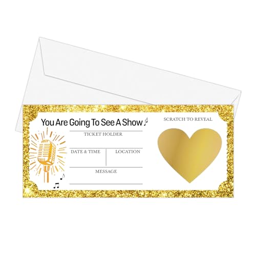 Goldenes Ticket Rubbelkarte Reveal Konzert Ticket Geschenk Personalisierte Rubbelkarte mit Umschlag, Goldenes Ticket Rubbelkarte Rubbeln Wir werden eine Show enthüllen, Überraschungsgeschenke für von Onperpoe