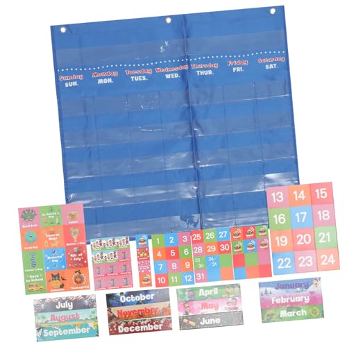 Operitacx 1 Satz Klassenkalender Lernen Uhr Kinderzimmer Teppich Für Klassenzimmer Kindermöbel Für Spielzimmer Bildungskalendertafel Pädagogische Wandposter Wandkalender Nylon Blue von Operitacx