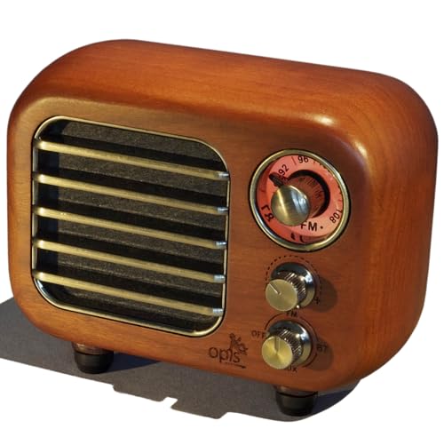 Opis Radio 3 – Kleines Retro Radio mit Bluetooth Lautsprecher Box als Badradio, tragbares Radio, Küchenradio, Taschenradio mit Batterie aus Wallnussholz von Opis Technology