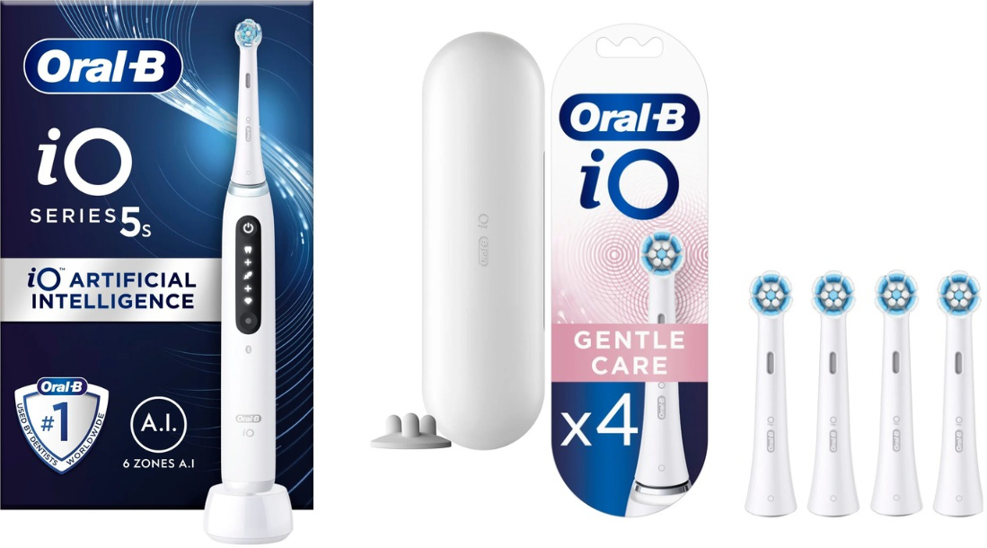 Oral-B - iO5s Quite White Electric Toothbrush&iO Gentle Care Replacement Heads 4ct (Bundle) von Oral B