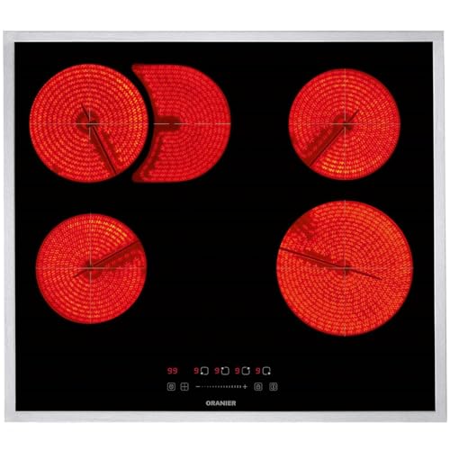 Oranier quadratisches Glaskeramik-Kochfeld 60 cm autark mit Bräterzone & Slider Bedienung - ohne Induktion - inkl. Kochfeldrahmen aus Edelstahl von Oranier