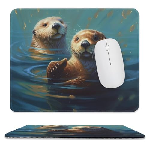 Sea Otters Painting-Mauspad mit rutschfester Gummiunterseite, quadratisch, Computer-Mauspad, komfortables Gaming-Mauspad, wasserdichtes Mauspad für Laptop, 24,6 x 30,6 cm von OrcoW