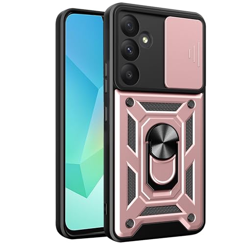 Orgsty Handyhülle für Samsung Galaxy A16 4G/5G, Hülle mit Kameraschutz 360° Metall Ring Ständer Case mit Schiebekamera Abdeckung Stoßfest Bumper Militärschutz Hülle für A16 4G/5G, Rosa von Orgsty