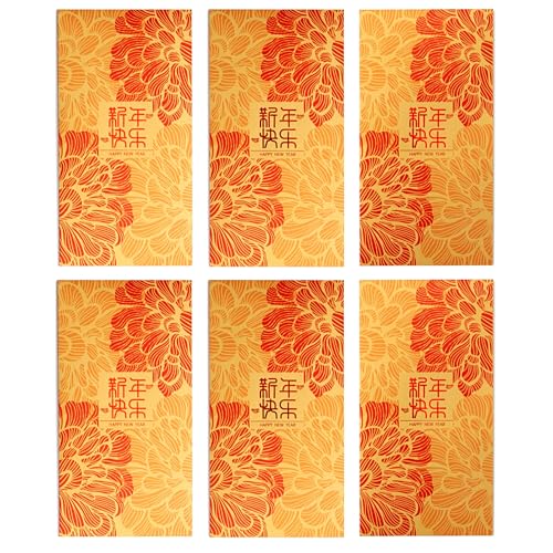 Oriental Pineapple Briefumschläge für chinesisches Neujahr 2025, Wohlstand und Glück, Rot, 6 Stück, ideales Geschenk für Familie, Freunde und Kinder (klassisches Gold) von Oriental Pineapple