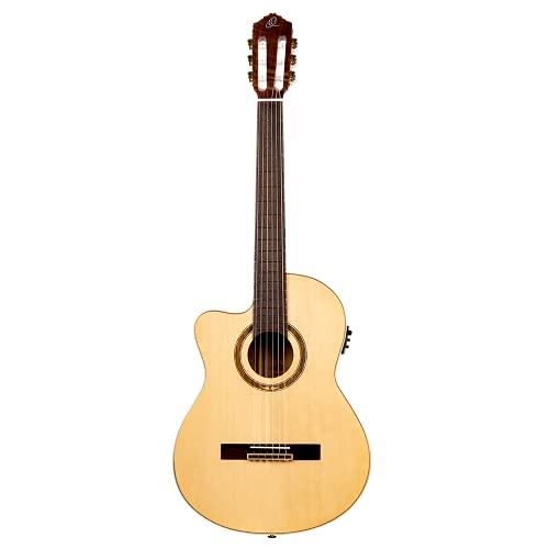 Ortega Guitars 4/4 Linkshänder Konzertgitarre Performer Series Slim Neck Elektro-akustische Gitarre, Natur Inklusive Gigbag (RCE138SN-L) von Ortega Guitars
