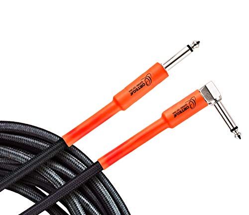 Ortega Guitars Economy Series Cable - Instrumentenkabel - Länge 1,5 m - Gewinkelt und Gerade - Mantel aus Nylon, Schwarz und Orange (OECI-5) von Ortega Guitars