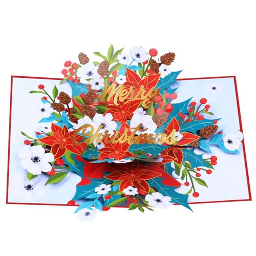 Faltbare 3D-Grußkarte mit Weihnachtsblumen, handgefertigt, Festival-Designs, Karte mit Einsatzkarte für private Nachrichten von Osdhezcn
