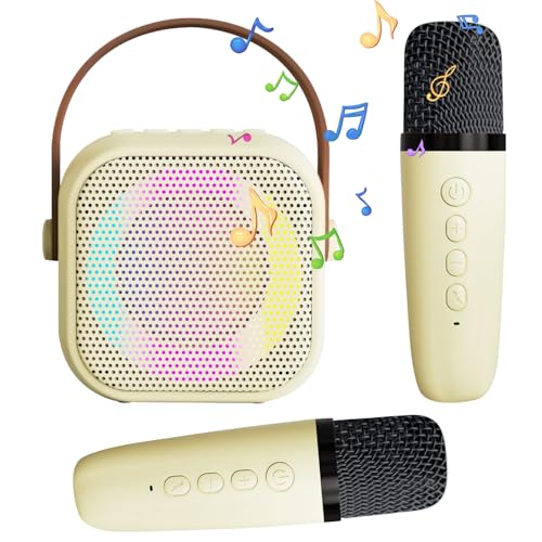 Karaoke für Kinder, Karaoke mit Mikrofon, Bluetooth-Mikrofon mit 2 Mikrofonen, tragbares Karaoke-Mikrofon mit Sprachwechsel und LED-Lichtern, Bluetooth-Lautsprecher mit Mikrofon von Oskuglin