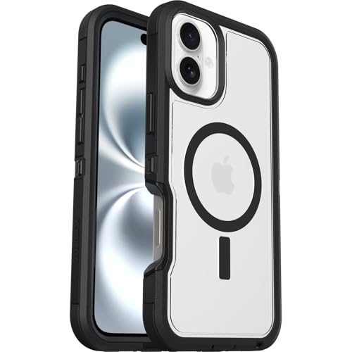 OtterBox Defender Series XT MagSafe Hülle für iPhone 16 Plus, stoßfest, Ultra-robust, schützende Hülle, 7X getestet nach Militärstandard, Transparent/Schwarz von OtterBox