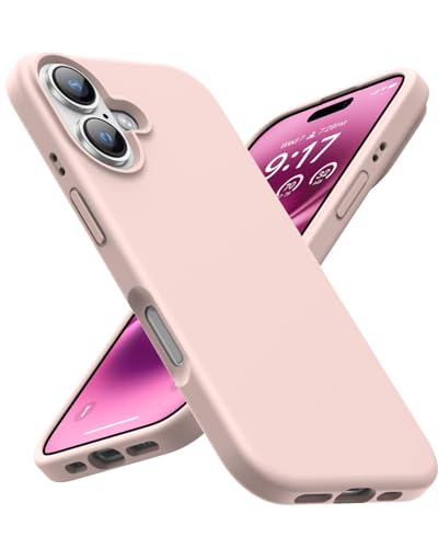 OuXul Schutzhülle für iPhone 16, stoßfest, Flüssigsilikon-Schutzhülle mit weichem, kratzfestem Mikrofaserfutter, ultradünn, Fallschutz, 15,5 cm (6,1 Zoll), Rosa / Sand von OuXul