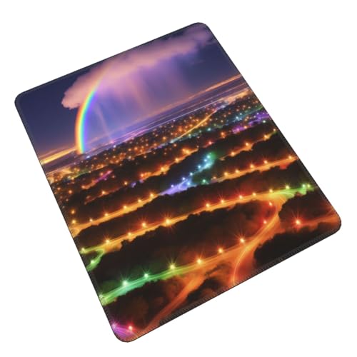 Oudrspo Gaming-Mauspad mit Regenbogen- und Lichter-Aufdruck, 17,8 x 21,8 cm, Laptop-Mauspad, Computer-Mauspad, Schreibtischunterlage aus Gummi von Oudrspo