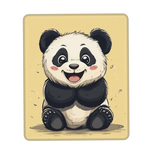 Oudrspo Happy Panda Mauspad, schwarz, strapazierfähig, weich, wasserdicht, rutschfest, Gummileder mit genähtem Rand, Gaming-Mauspads für Schreibtisch, Büro, Laptop, 20 x 24 cm von Oudrspo