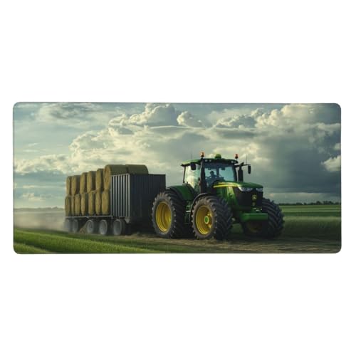 Bauernhof Mauspad XXL 1200X600X3 MM/120 X 60CM Mousepad Traktor Schreibtisch unterlage mit Vernähte Kanten and Rutschfester Gummiboden, Wasserdicht Mouse Pad für Büro Deko, Geschenke für Frauen -1060 von Oujkeef