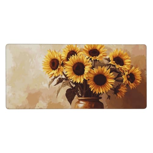 Blume Mauspad XXL 1200X600X3 MM/120 X 60CM XXL Mousepad Gelb Schreibtisch unterlage mit Vernähte Kanten and Rutschfester Gummiboden, Wasserdicht Mouse Pad für Büro Deko, Geschenke für Frauen -374 von Oujkeef