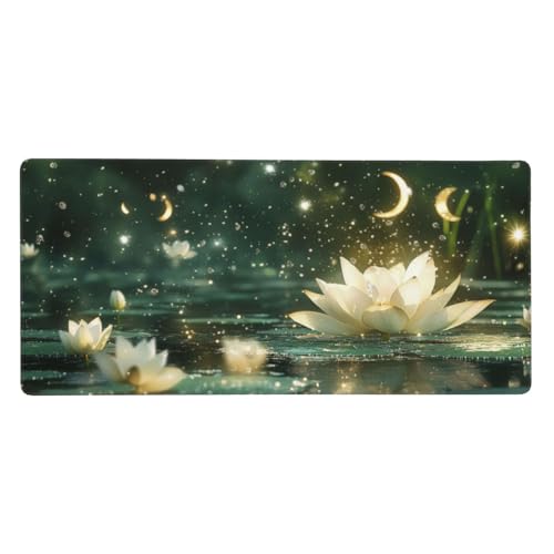 Gaming Mauspad XXL 1200 x 600 mm, Weiß Mauspad Lotus Schreibtischunterlage mit Rutschfester Gummiboden, Wasserdicht Gaming Mousepad Gaming Zubehör für Verbessert Geschwindigkeit und Präzision -177 von Oujkeef