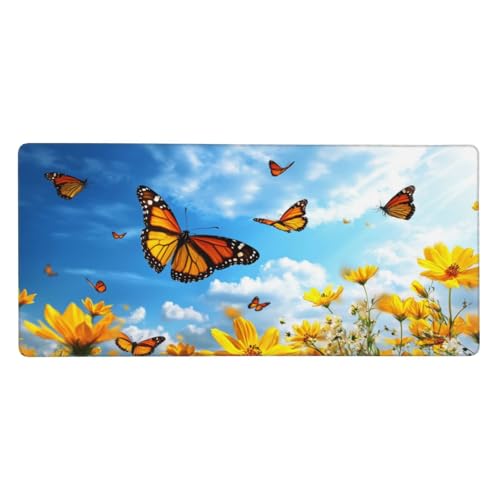 Gelb Mauspad XXL 1200X600X3 MM/120 X 60CM XXL Mousepad Mädchen Schreibtisch unterlage mit Vernähte Kanten and Rutschfester Gummiboden, Wasserdicht Mouse Pad für Büro Deko, Geschenke für Frauen -320 von Oujkeef